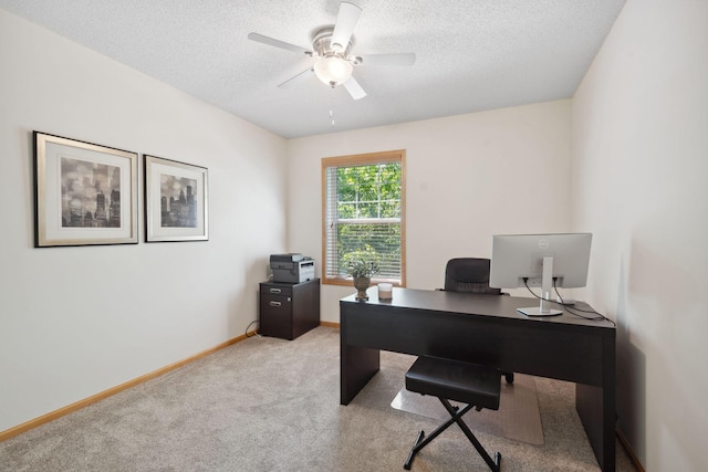 2658 133rd St W, Rosemount, MN 55068 - office area featuring a ceiling fan, light colored carpet, a textured ceiling, and baseboards