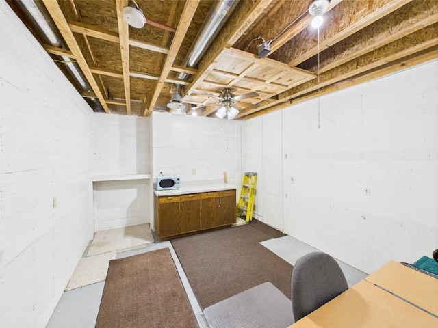 625 7th St NW, Richmond, MN 56368 - below grade area featuring a ceiling fan and concrete block wall