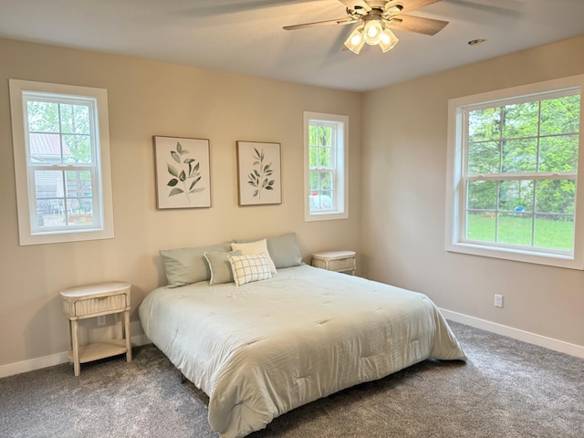 105 7th St, Hoffman, MN 56339 - bedroom with multiple windows, baseboards, carpet, and a ceiling fan