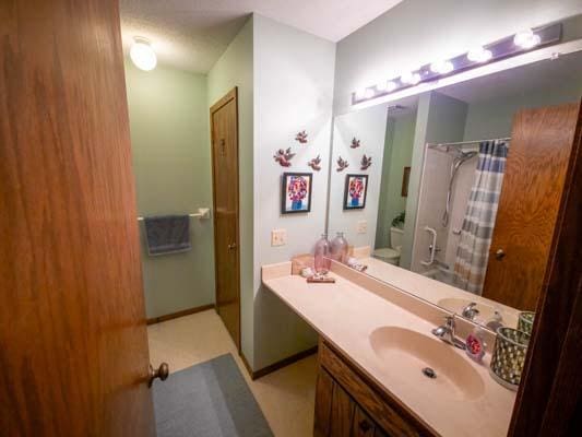 9826 Brighton Ln, Eden Prairie, MN 55347 - bathroom featuring vanity and curtained shower
