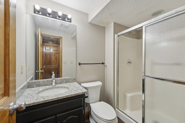 669 Lake Pine Dr, Shoreview, MN 55126 - bathroom with vanity, a stall shower, toilet, and a textured ceiling