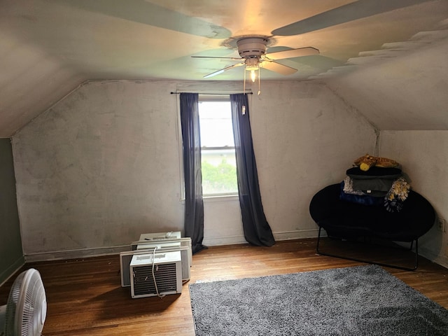 205 2nd Ave W, Lamberton, MN 56152 - additional living space with lofted ceiling, wood finished floors, a ceiling fan, and baseboards