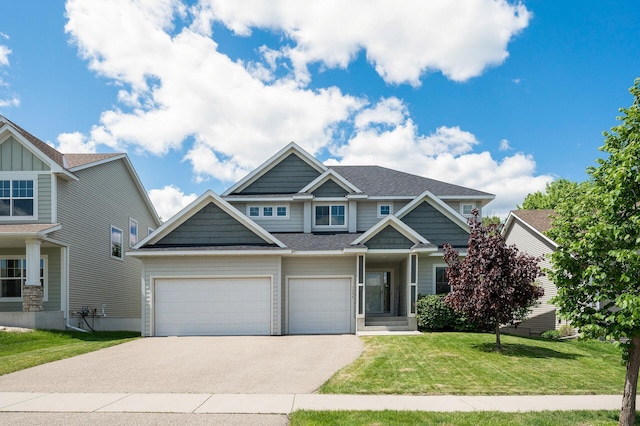 1206 Rosemary Ln, Chaska, MN 55318 - craftsman inspired home featuring driveway, a front yard, an attached garage, and roof with shingles