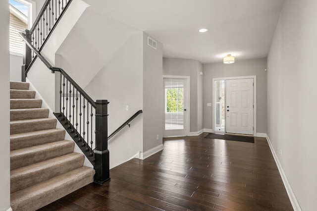 1206 Rosemary Ln, Chaska, MN 55318 - entrance foyer featuring stairs, dark wood-style floors, recessed lighting, and baseboards