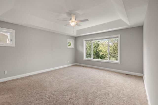 1206 Rosemary Ln, Chaska, MN 55318 - carpeted spare room featuring a tray ceiling, a ceiling fan, and baseboards