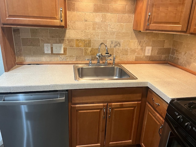 1930 Aldrich Ave S Unit C001, Minneapolis, MN 55403 - kitchen with dishwasher, a sink, light countertops, decorative backsplash, and brown cabinetry