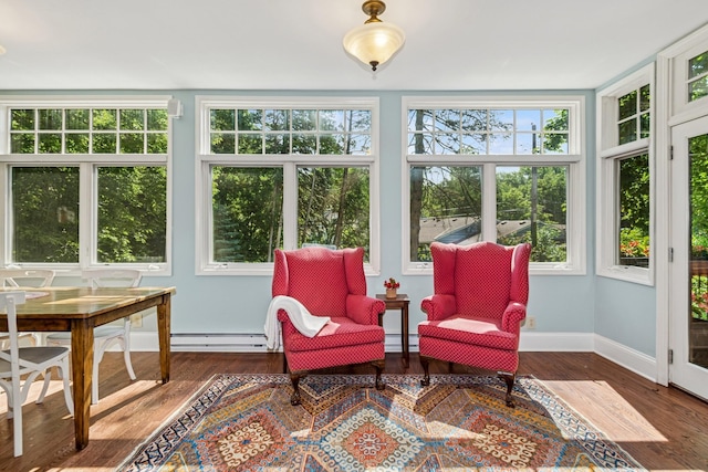 5319 Upton Ave S, Minneapolis, MN 55410 - sunroom featuring a baseboard radiator, plenty of natural light, wood finished floors, and a baseboard heating unit