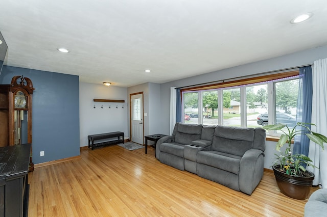 1000 17th St SW, Austin, MN 55912 - living room featuring light wood-style flooring, baseboards, and recessed lighting