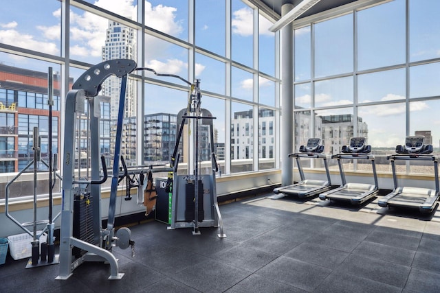215 10th Ave S Unit 312, Minneapolis, MN 55415 - workout area with a city view, healthy amount of natural light, and baseboards