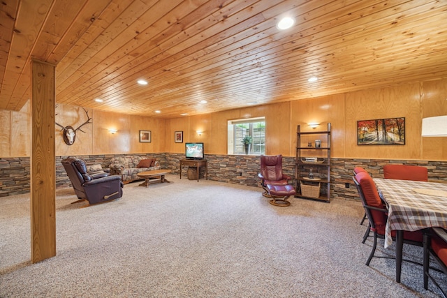 14450 Blackberry Ct, Baxter, MN 56425 - living area featuring wood ceiling, carpet, and recessed lighting