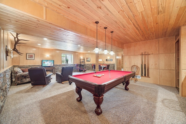 14450 Blackberry Ct, Baxter, MN 56425 - playroom featuring wood ceiling, carpet floors, billiards, and recessed lighting