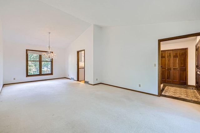 1321 Dallager Ct, Stillwater, MN 55082 - empty room with a chandelier, lofted ceiling, baseboards, and light carpet
