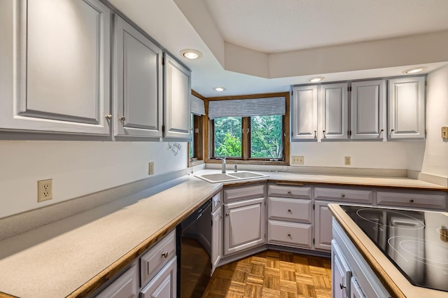 1321 Dallager Ct, Stillwater, MN 55082 - kitchen with black appliances, a sink, gray cabinets, recessed lighting, and light countertops