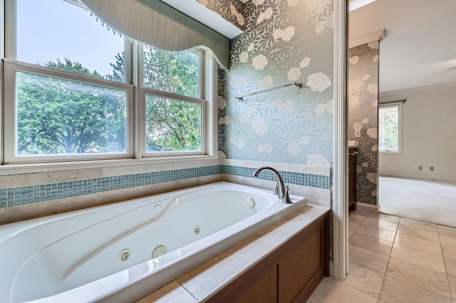 1321 Dallager Ct, Stillwater, MN 55082 - full bathroom featuring wallpapered walls, a jetted tub, and tile patterned floors