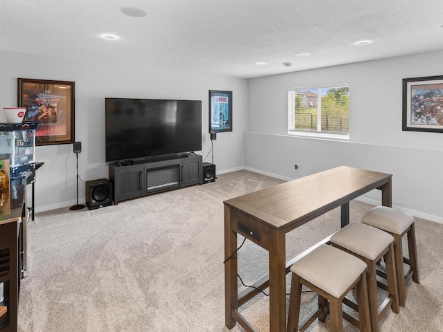 7121 208th St N, Forest Lake, MN 55025 - living area featuring carpet flooring, a textured ceiling, and recessed lighting