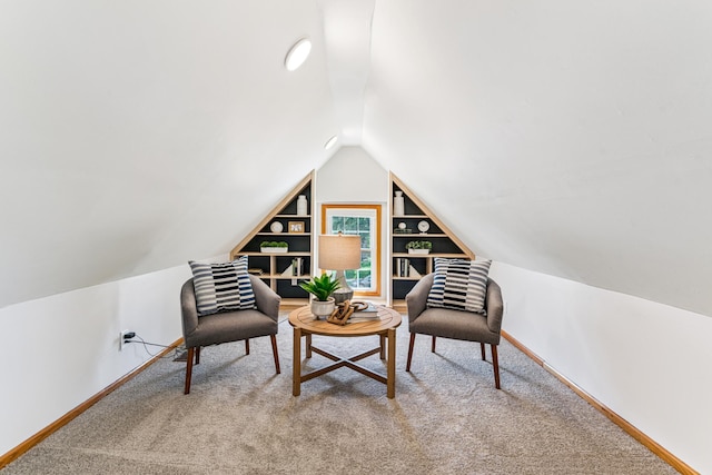 5640 13th Ave S, Minneapolis, MN 55417 - living area featuring carpet floors, lofted ceiling, and built in features