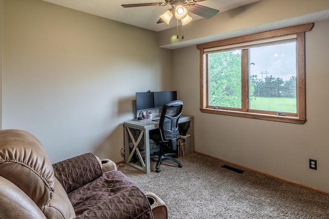 2053 45th St SE, Saint Cloud, MN 56304 - carpeted home office featuring a ceiling fan and baseboards