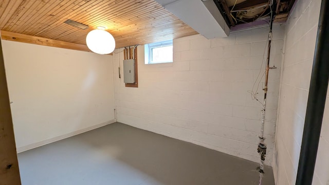 4825 Drew Ave S, Minneapolis, MN 55410 - basement featuring electric panel, wooden ceiling, and concrete block wall