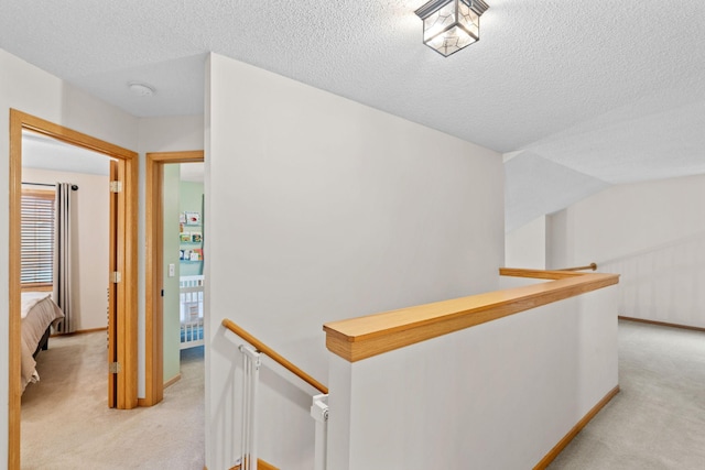 1297 124th Ave NE, Blaine, MN 55434 - corridor featuring an upstairs landing, light colored carpet, and a textured ceiling