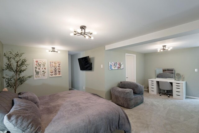 18101 Woolman Dr, Minnetonka, MN 55345 - bedroom with a chandelier, light colored carpet, and a desk