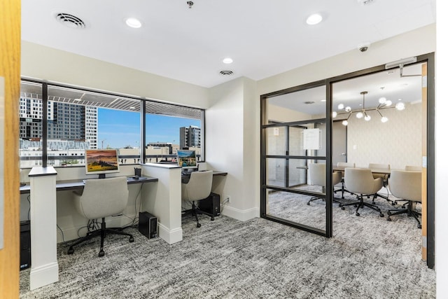 20 2nd St NE Unit P1008, Minneapolis, MN 55413 - carpeted home office with baseboards, a chandelier, and recessed lighting