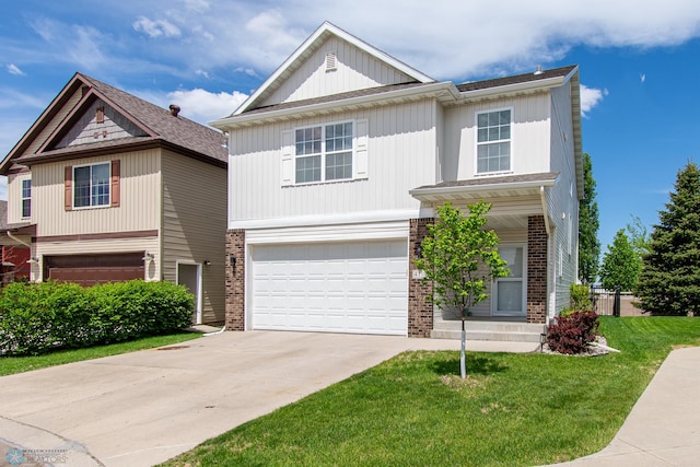 4110 Clubhouse Dr S, Fargo, ND 58104 - traditional-style house with a garage, driveway, brick siding, and a front yard