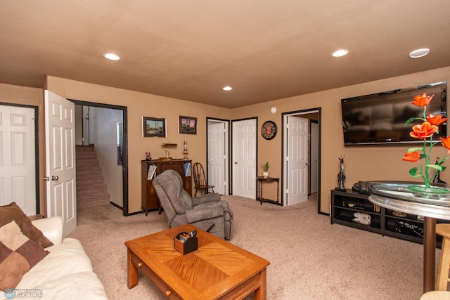 4110 Clubhouse Dr S, Fargo, ND 58104 - carpeted living area featuring recessed lighting and stairway