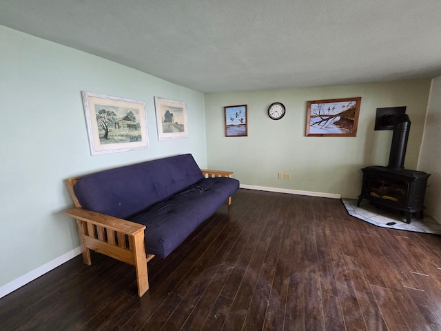 337 Lake Ave N, Spicer, MN 56288 - living area with hardwood / wood-style floors, baseboards, and a wood stove