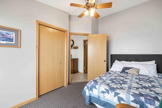2648 Lake Shore Dr, Scandia Valley Twp, MN 56466 - bedroom featuring carpet flooring, a closet, and a ceiling fan