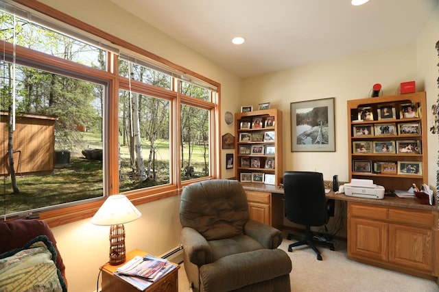 1880 Everett Rd S, Greenwood Twp, MN 55790 - office space featuring built in desk, light carpet, recessed lighting, and baseboard heating