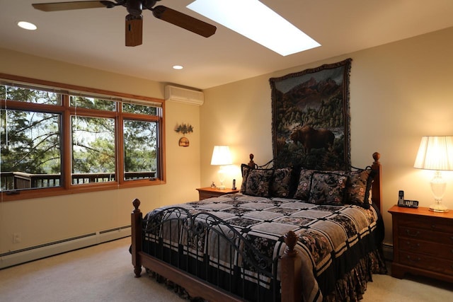 1880 Everett Rd S, Greenwood Twp, MN 55790 - bedroom with carpet, an AC wall unit, a baseboard heating unit, recessed lighting, and a skylight