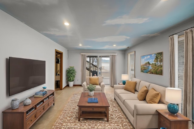 4017 Fordham Dr NE, Saint Anthony, MN 55421 - living room with recessed lighting, light tile patterned floors, and baseboards