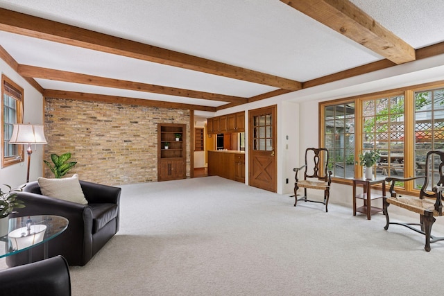 4378 Browndale Ave, Edina, MN 55424 - living area featuring beamed ceiling, healthy amount of natural light, and light colored carpet