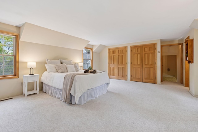 4378 Browndale Ave, Edina, MN 55424 - bedroom featuring light carpet, multiple closets, lofted ceiling, and baseboards