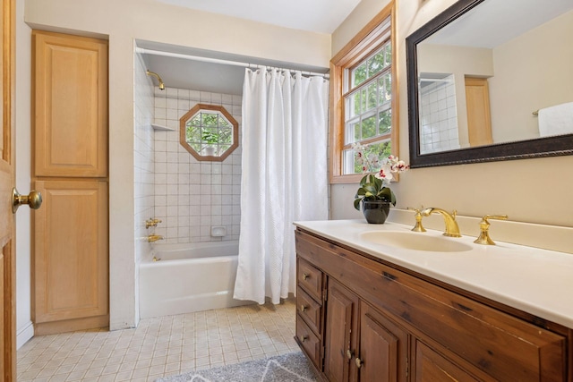 4378 Browndale Ave, Edina, MN 55424 - full bath with healthy amount of natural light, vanity, shower / bath combination with curtain, and tile patterned floors
