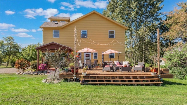 19334 105th Ave, Hayland Twp, MN 56353 - rear view of property featuring a lawn, a deck, and an outdoor hangout area