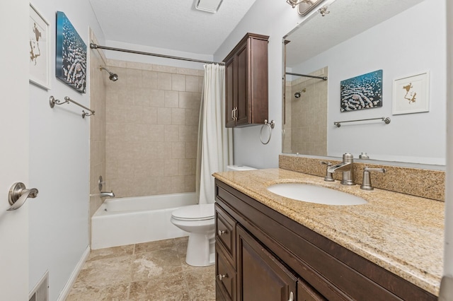 3664 Canary Way, Eagan, MN 55123 - full bathroom with vanity, toilet, shower / bath combo with shower curtain, a textured ceiling, and baseboards