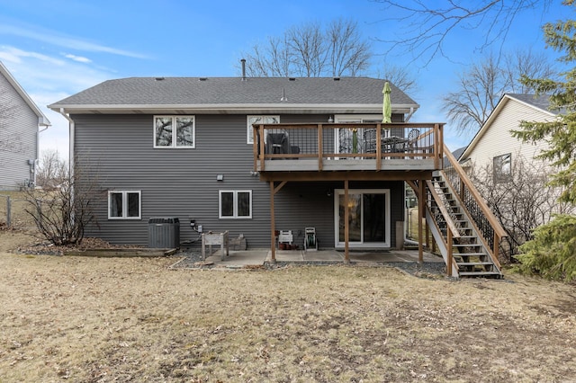 3664 Canary Way, Eagan, MN 55123 - back of property featuring stairs, a patio, a deck, central air condition unit, and a shingled roof