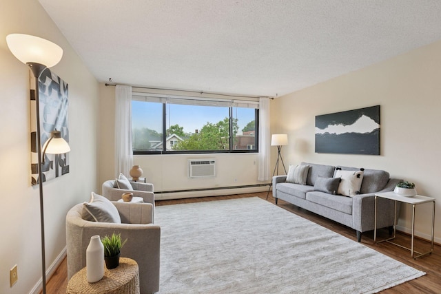 1912 Dupont Ave S Unit 302, Minneapolis, MN 55403 - living room featuring a baseboard heating unit, wood finished floors, a wall mounted air conditioner, and baseboards