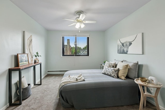 1912 Dupont Ave S Unit 302, Minneapolis, MN 55403 - bedroom featuring carpet flooring, a baseboard heating unit, baseboards, and ceiling fan