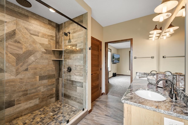 7410 313th Ave NE, North Branch Twp, MN 55056 - full bath featuring a stall shower and double vanity