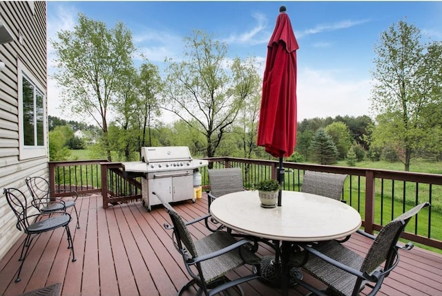 5177 Muir Ave N, Baytown Twp, MN 55082 - wooden deck with outdoor dining area and area for grilling