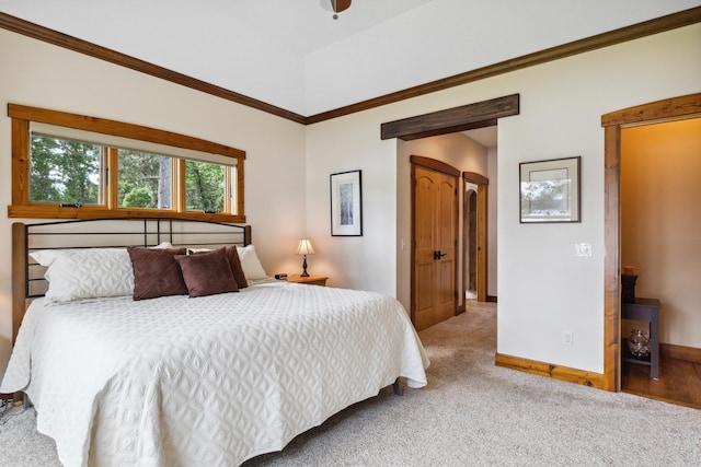 19551 State Highway 18, Brainerd, MN 56401 - carpeted bedroom with baseboards, crown molding, and ceiling fan