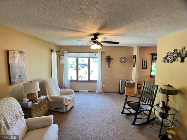 204 10th St N, Sartell, MN 56377 - living area with a ceiling fan, carpet, and a textured ceiling