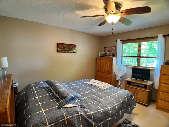 204 10th St N, Sartell, MN 56377 - bedroom featuring light carpet, ceiling fan, and a textured ceiling
