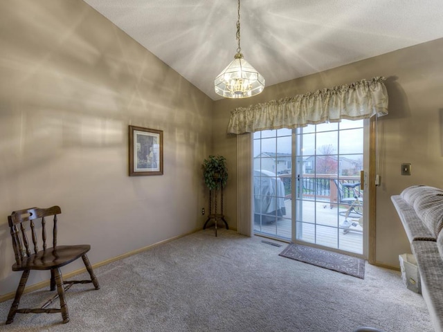 3335 Aaron Dr, Elko New Market, MN 55054 - unfurnished room with a chandelier, carpet flooring, vaulted ceiling, and baseboards