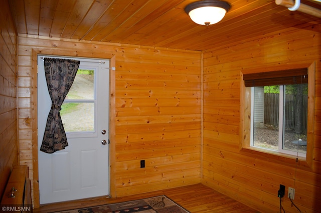 48080 218th Pl, Mcgregor, MN 55760 - entryway with wooden ceiling, wooden walls, and wood finished floors