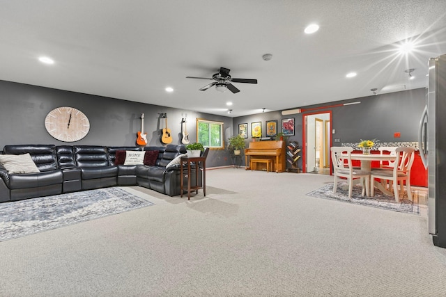 1680 Bluebird Ln, Mound, MN 55364 - carpeted living area featuring recessed lighting and ceiling fan