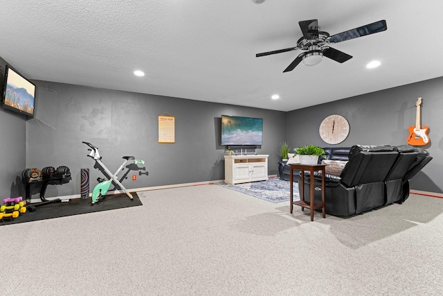 1680 Bluebird Ln, Mound, MN 55364 - living area featuring carpet flooring, a ceiling fan, recessed lighting, and baseboards