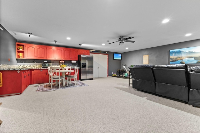 1680 Bluebird Ln, Mound, MN 55364 - home theater with recessed lighting, ceiling fan, and light carpet